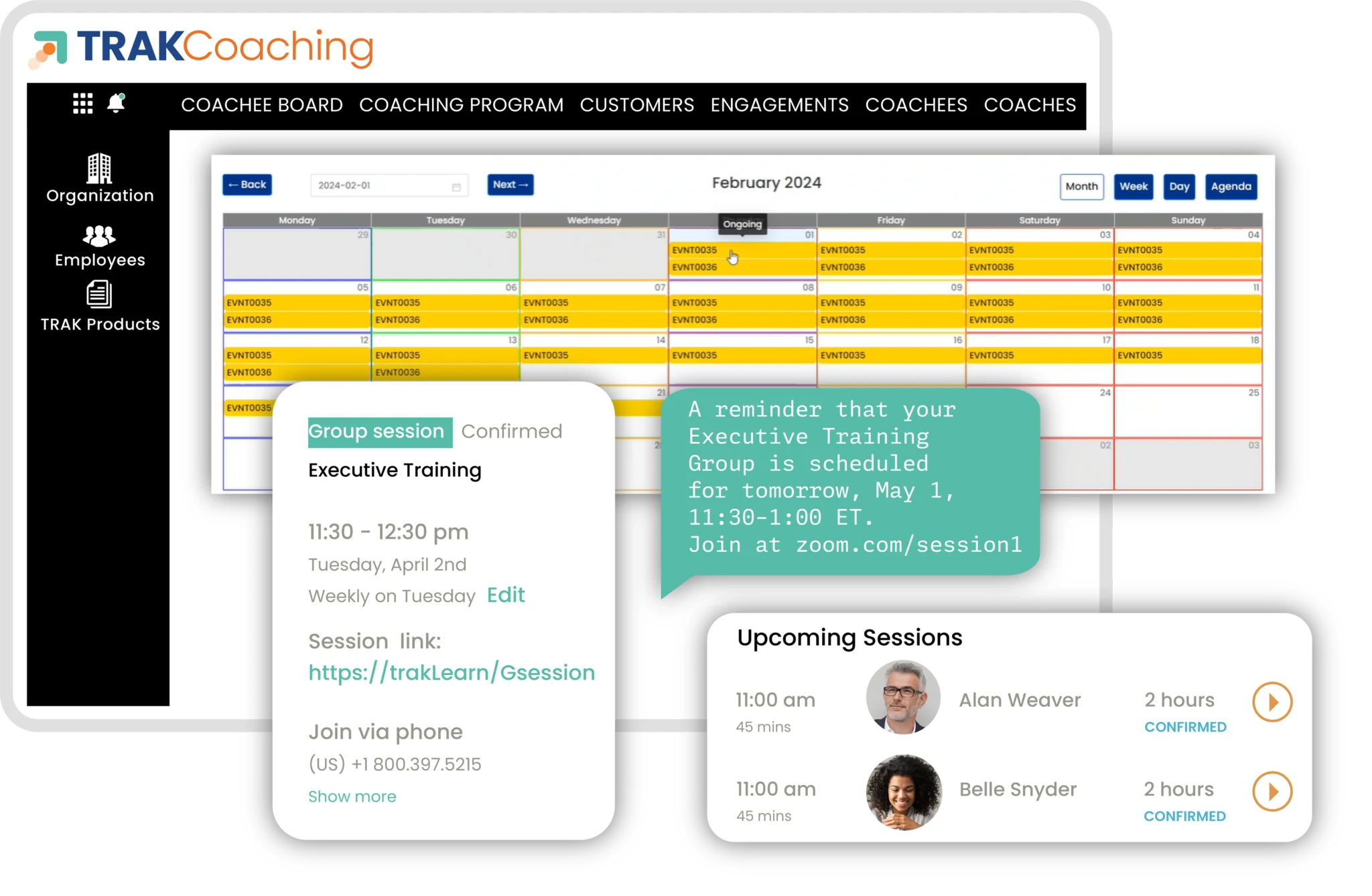 TRAKCoaching - Centralize calendar, scheduling and communications